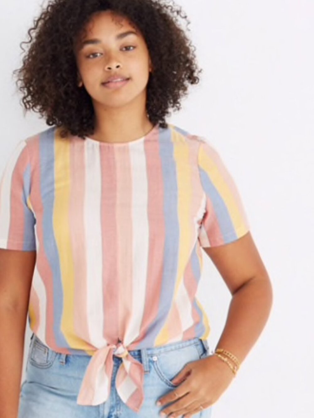 MADEWELL Button Back Tie Stripe Tee Shirt Top ~ Sz XL